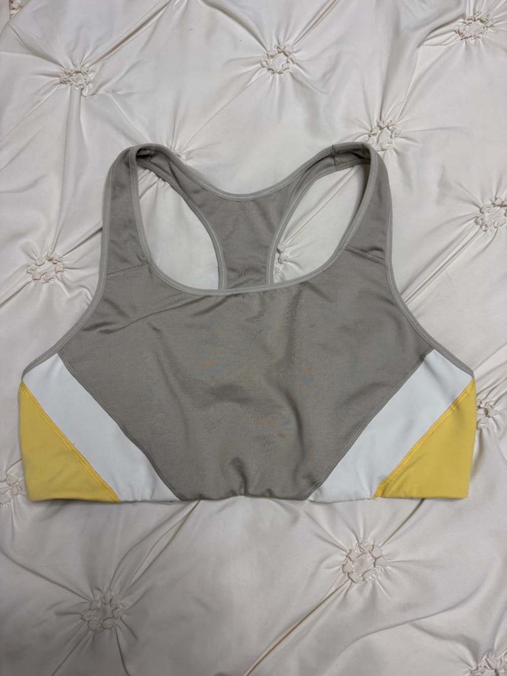 Old Navy Gray, White & Yellow Colorblock Racerback Sports Bra